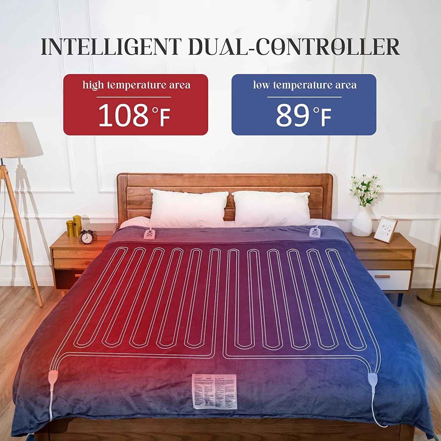 Heated Blanket Queen Size, Heating Electric Throw Blanket Dual Control, Soft Velvet, 10 Heat Settings, 12 Hours Auto Off, Red