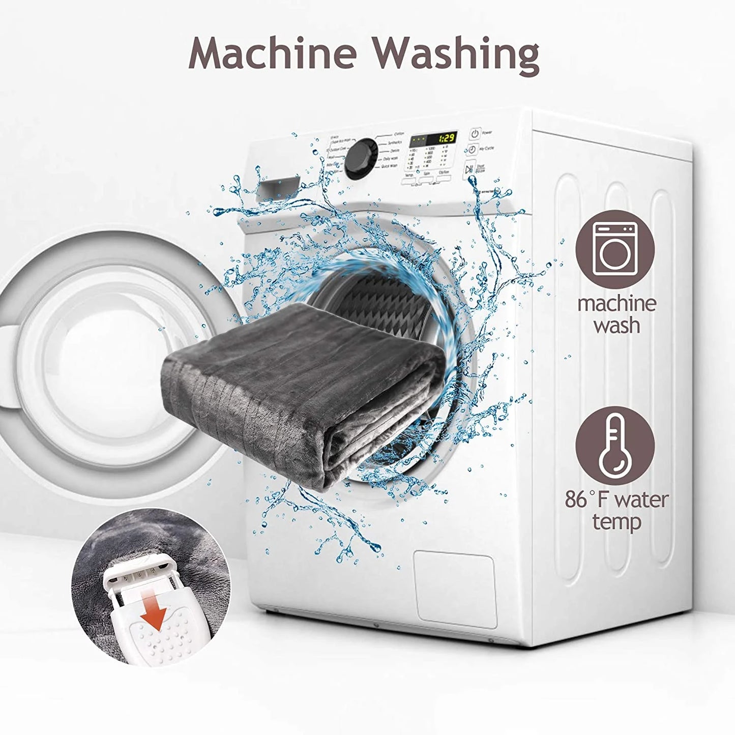 Electric Blanket Queen Size with Dual Control, 10 Heating Levels& 12 Hours Auto-Off, Overheat Protection, Grey