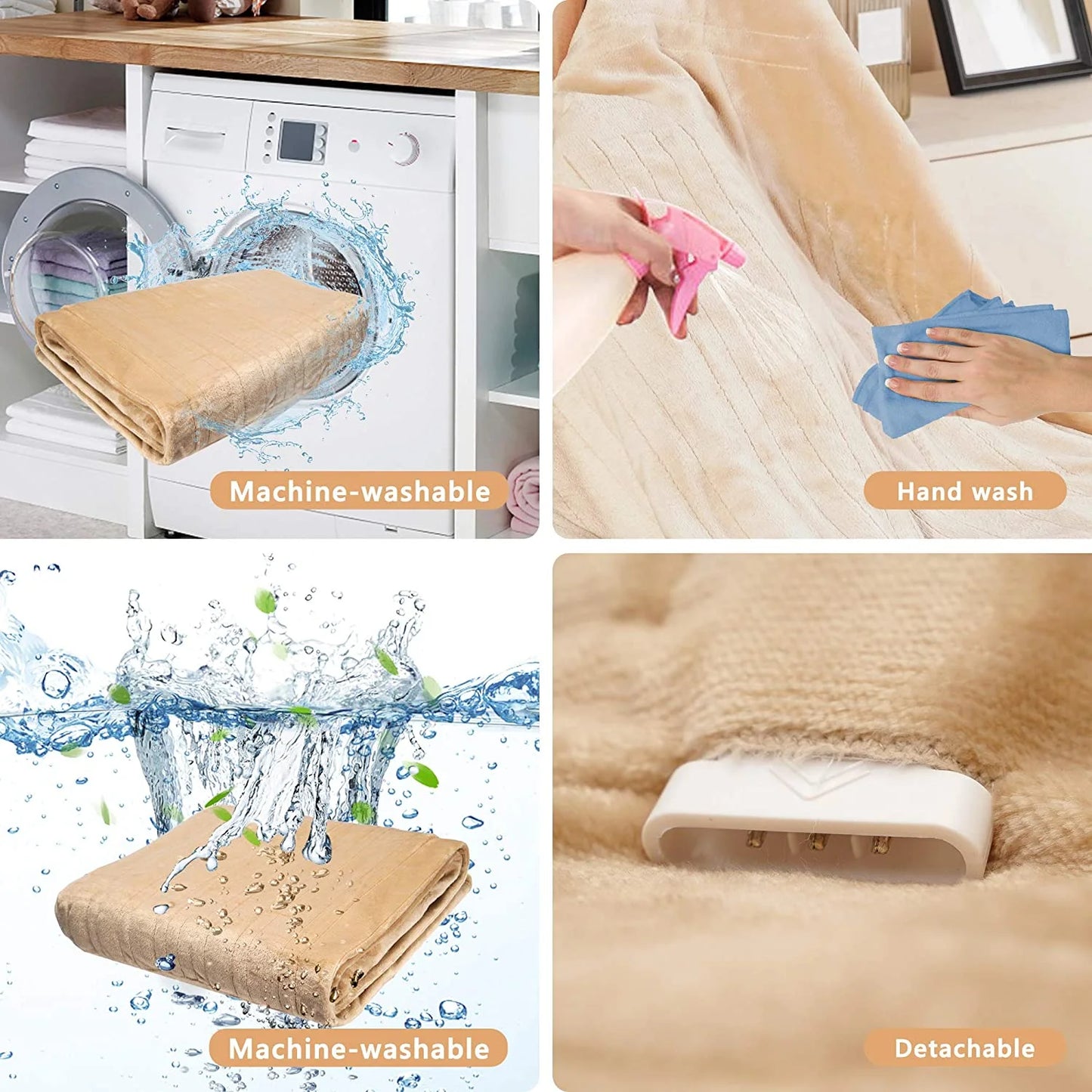 Electric Blanket King Size 90"X100" Flannel Heated Throw Blanket, Dual Controls Setting Electric Blanket, 10 Heating Levels, 12H Auto-Off, Beige