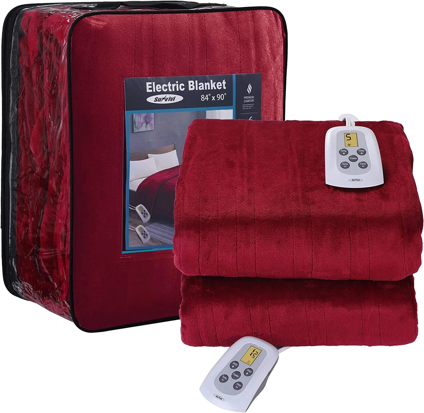 Heated Blanket Queen Size, Heating Electric Throw Blanket Dual Control, Soft Velvet, 10 Heat Settings, 12 Hours Auto Off, Red