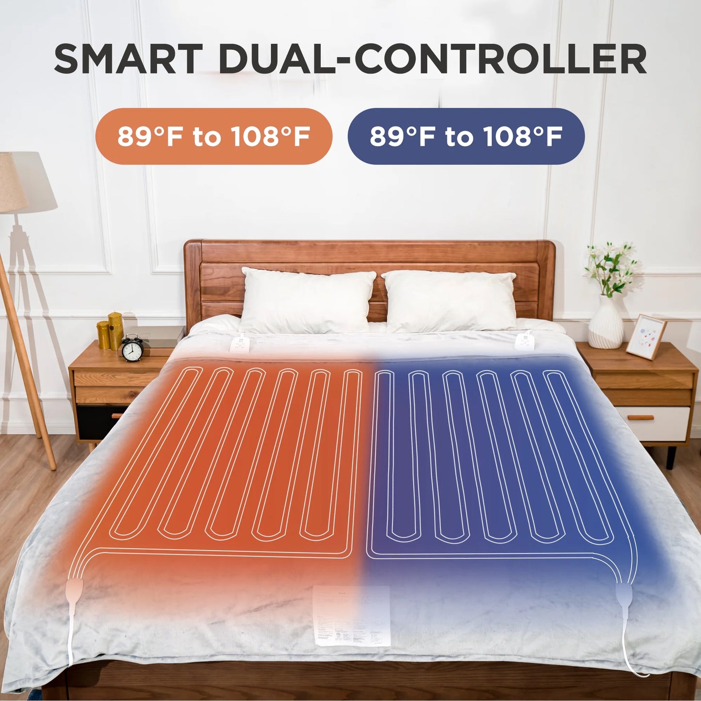 Electric Blanket King Size with Dual Control, 10 Heating Levels& 12 Hours Auto-Off, Overheat Protection, White
