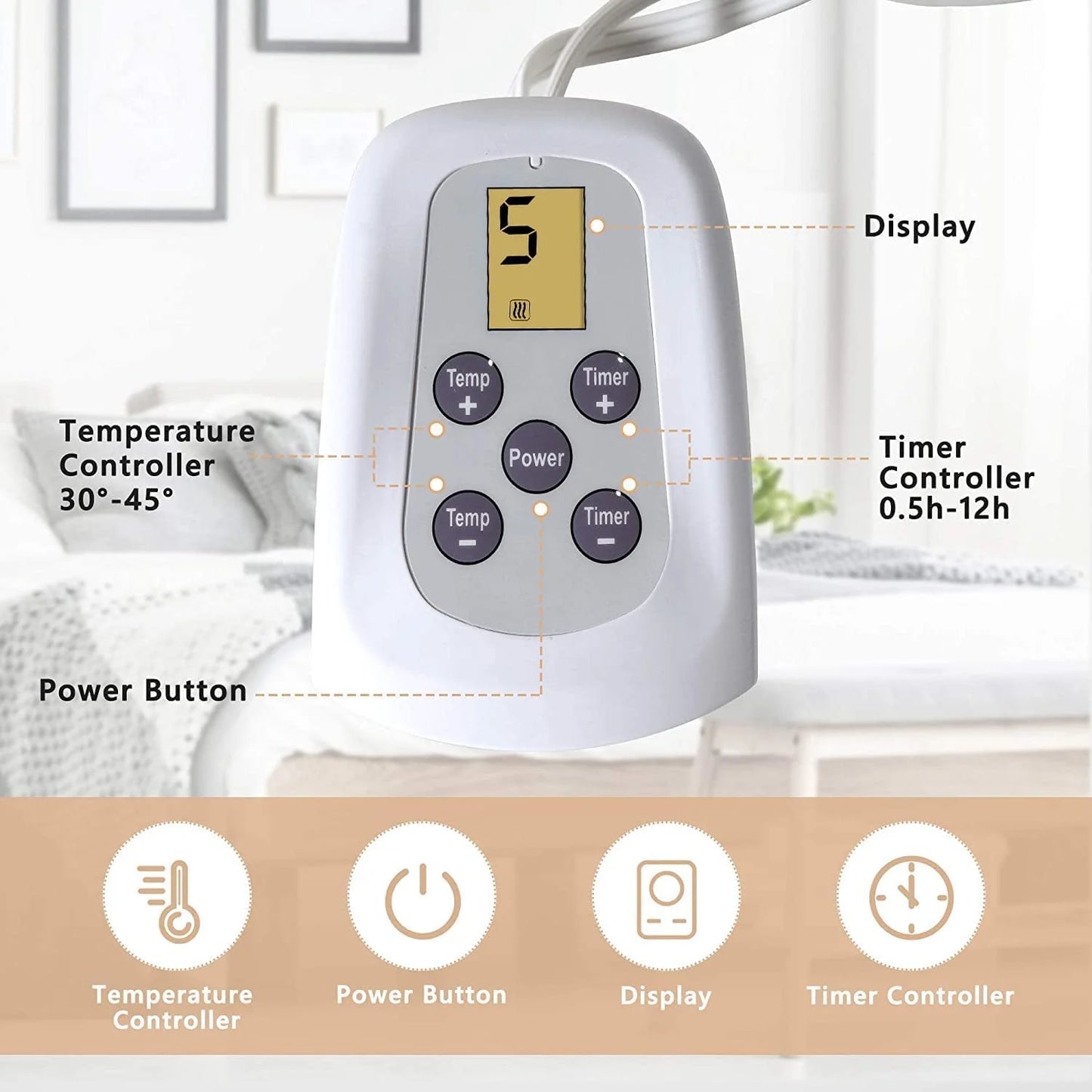 Electric Blanket Queen Size with Dual Control, 10 Heating Levels& 12 Hours Auto-Off, Overheat Protection, Grey