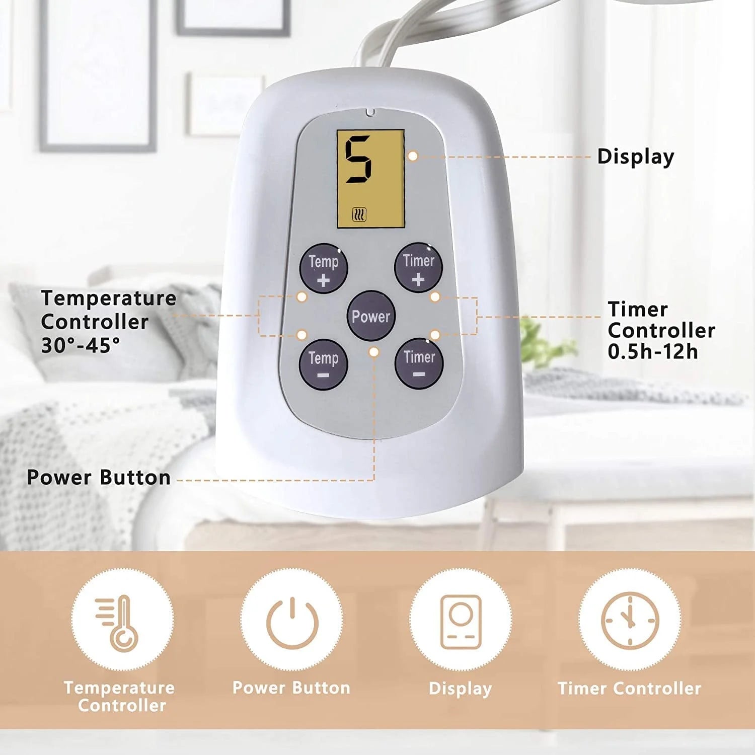 Electric Blanket Queen Size with Dual Control, 10 Heating Levels& 12 Hours Auto-Off, Overheat Protection, Grey