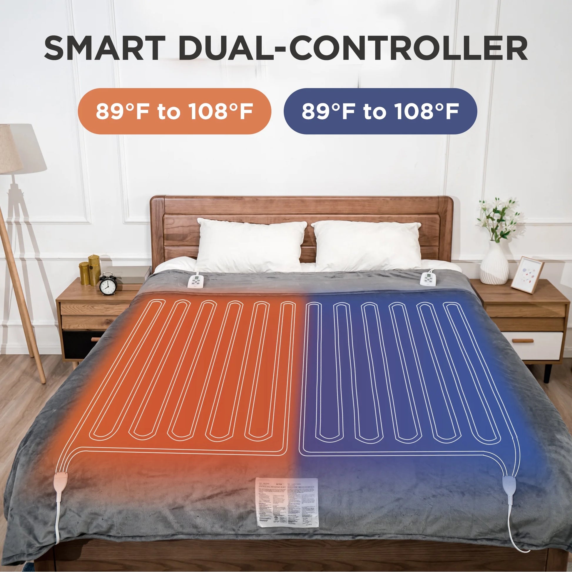 Electric Blanket Queen Size with Dual Control, 10 Heating Levels& 12 Hours Auto-Off, Overheat Protection, Grey