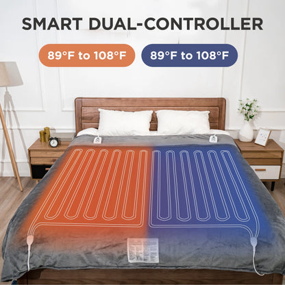 Electric Blanket Queen Size with Dual Control, 10 Heating Levels& 12 Hours Auto-Off, Overheat Protection, Grey