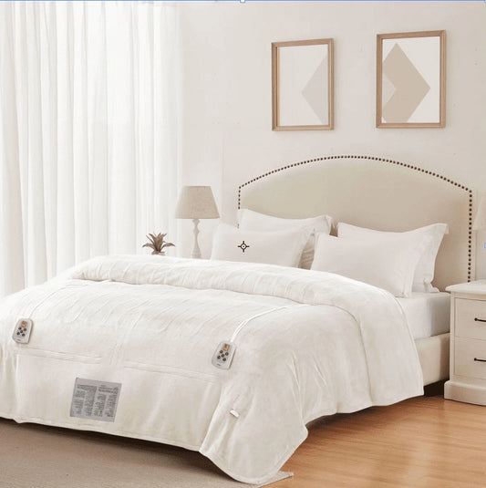 Electric Blanket King Size with Dual Control, 10 Heating Levels& 12 Hours Auto-Off, Overheat Protection, White
