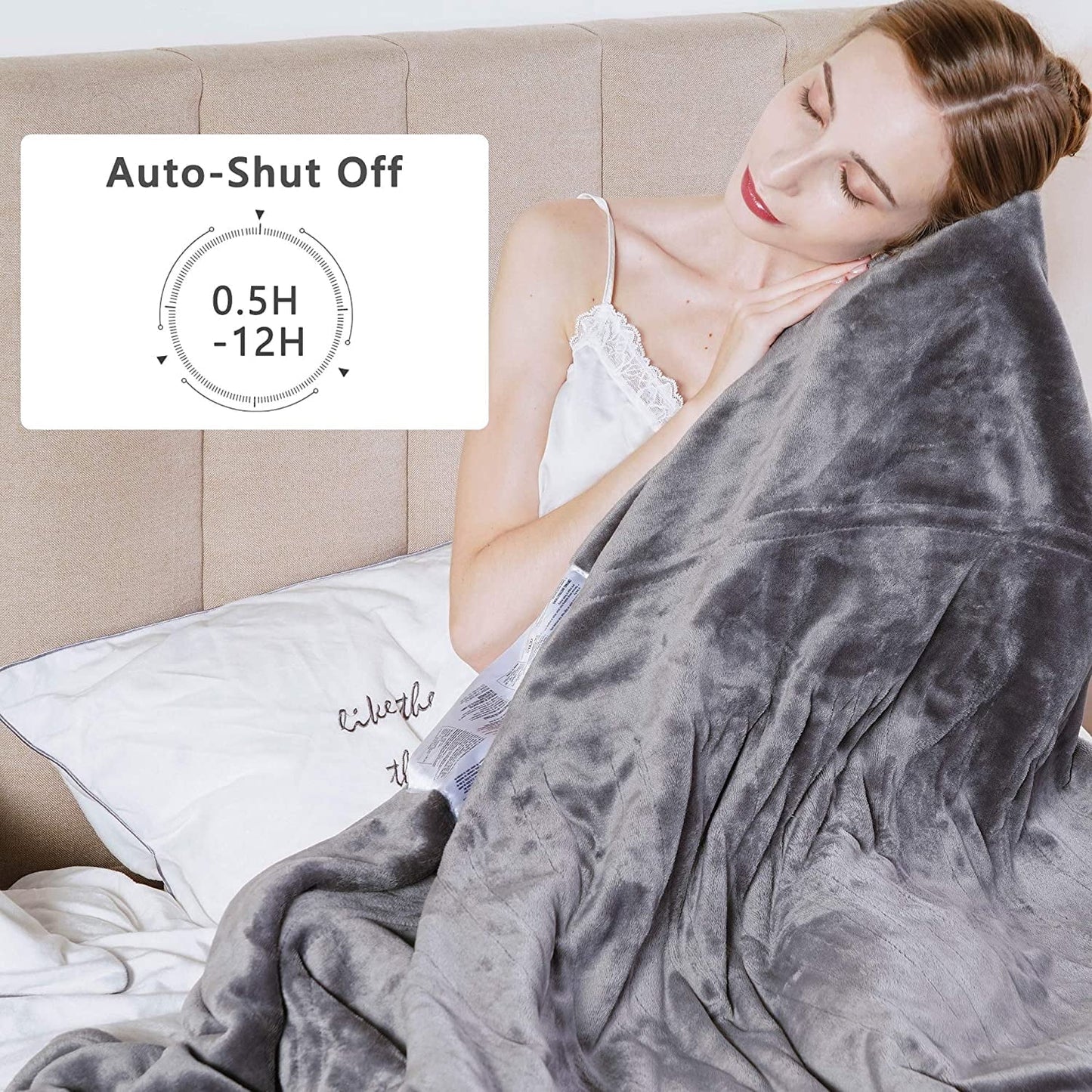 Electric Blanket Queen Size with Dual Control, 10 Heating Levels& 12 Hours Auto-Off, Overheat Protection, Grey