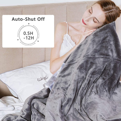 Electric Blanket Queen Size with Dual Control, 10 Heating Levels& 12 Hours Auto-Off, Overheat Protection, Grey