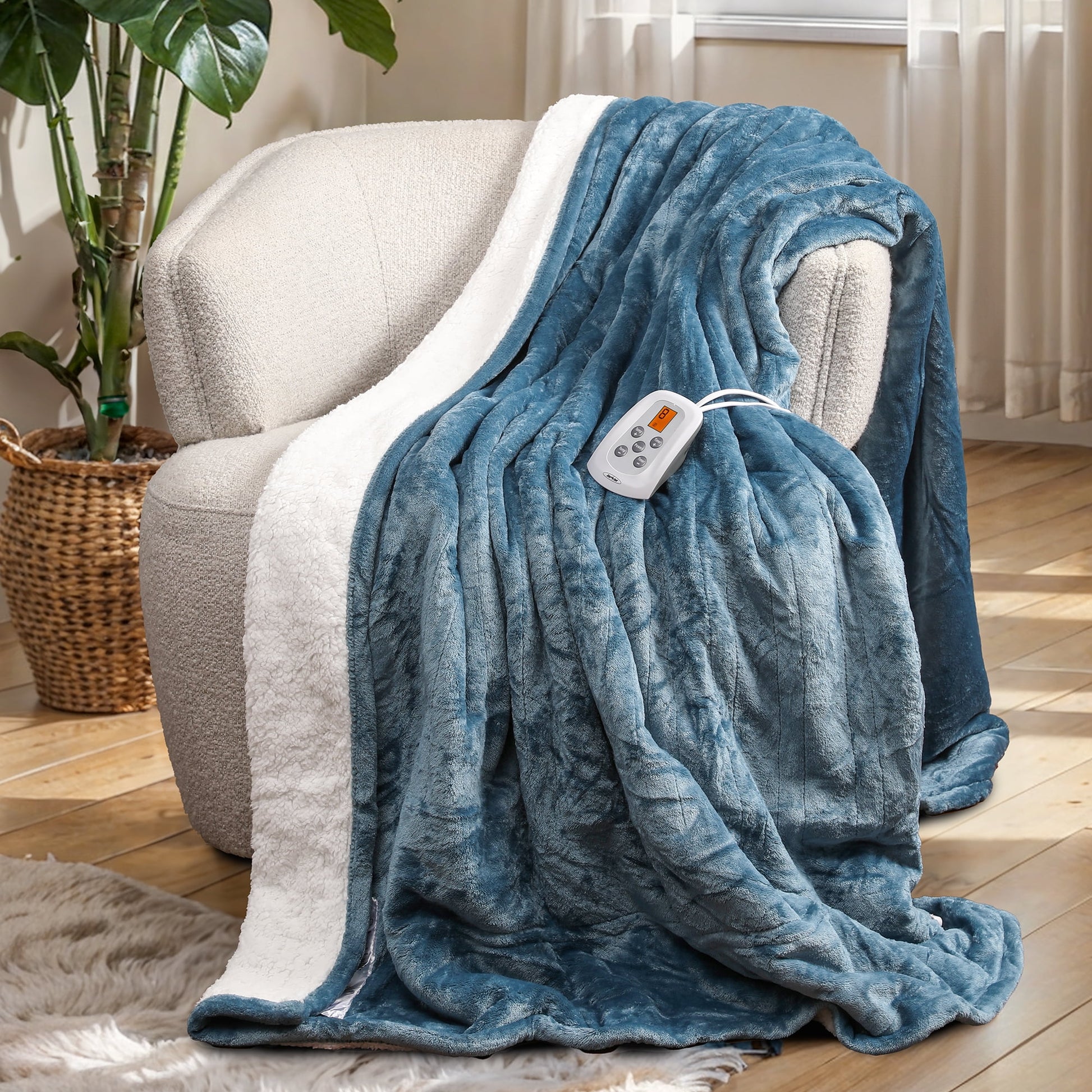 Heated Blanket Queen Size, Heating Electric Throw Blanket Dual Control, Soft Velvet, 10 Heat Settings, 12 Hours Auto Off, Red