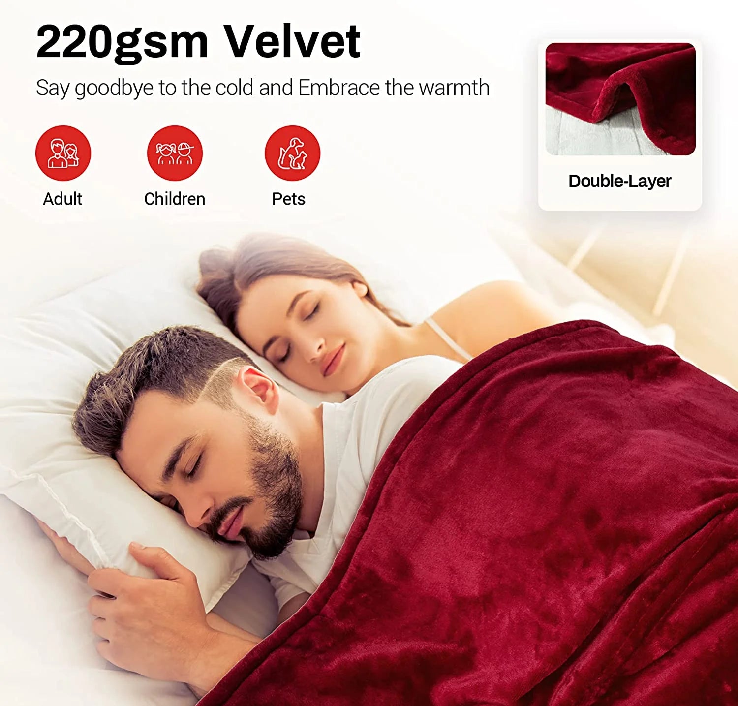 Heated Blanket Queen Size, Heating Electric Throw Blanket Dual Control, Soft Velvet, 10 Heat Settings, 12 Hours Auto Off, Red