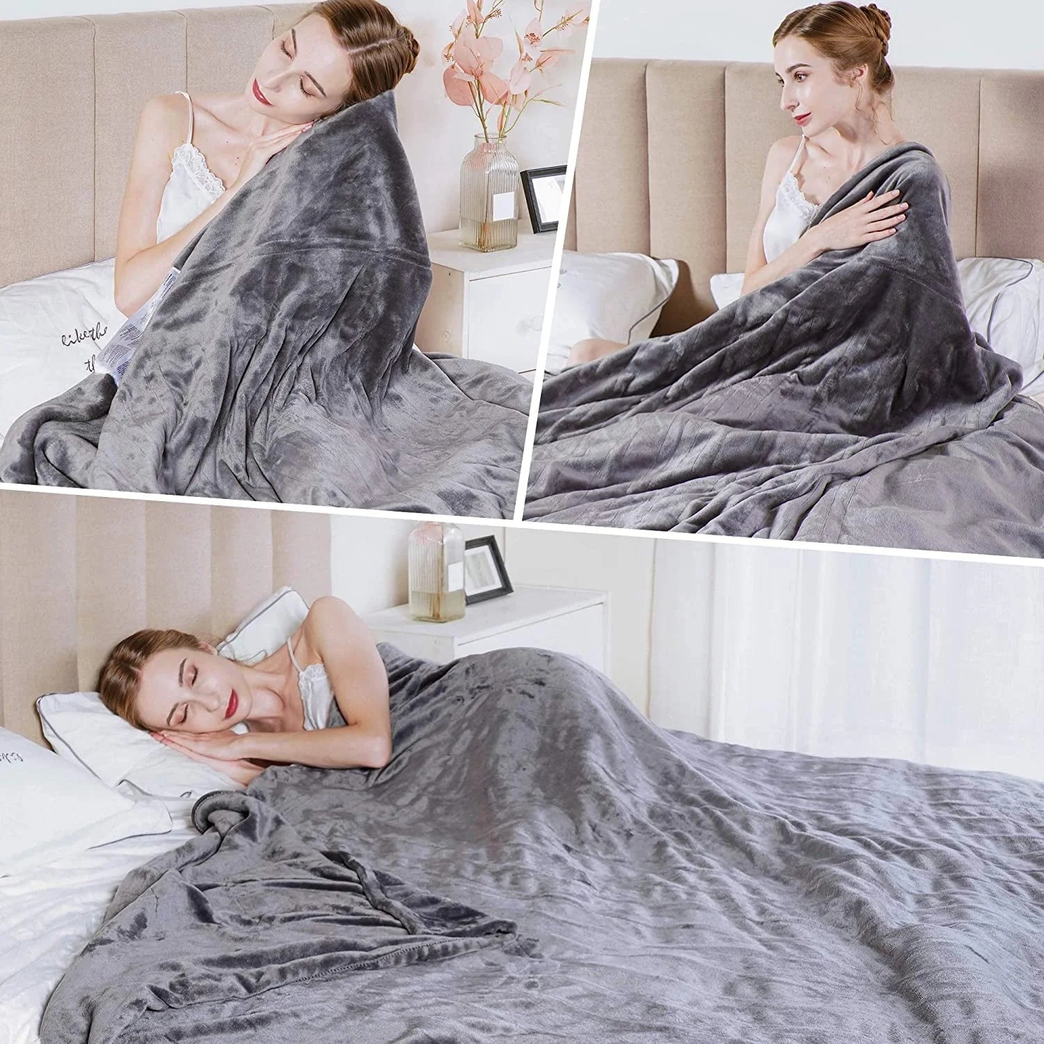Electric Blanket Queen Size with Dual Control, 10 Heating Levels& 12 Hours Auto-Off, Overheat Protection, Grey