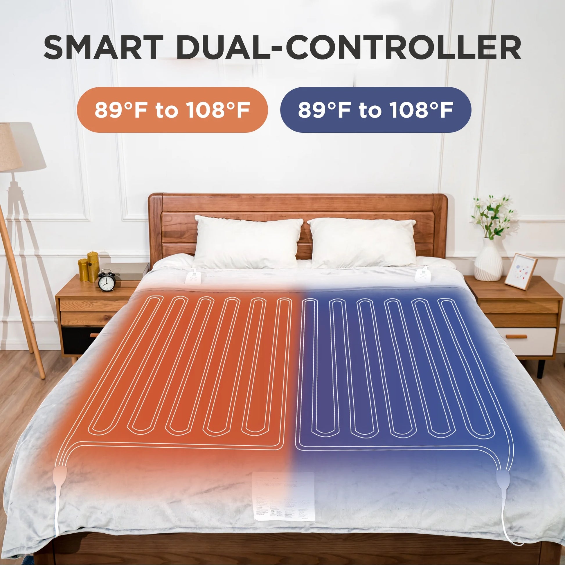 Electric Blanket King Size with Dual Control, 10 Heating Levels& 12 Hours Auto-Off, Overheat Protection, White