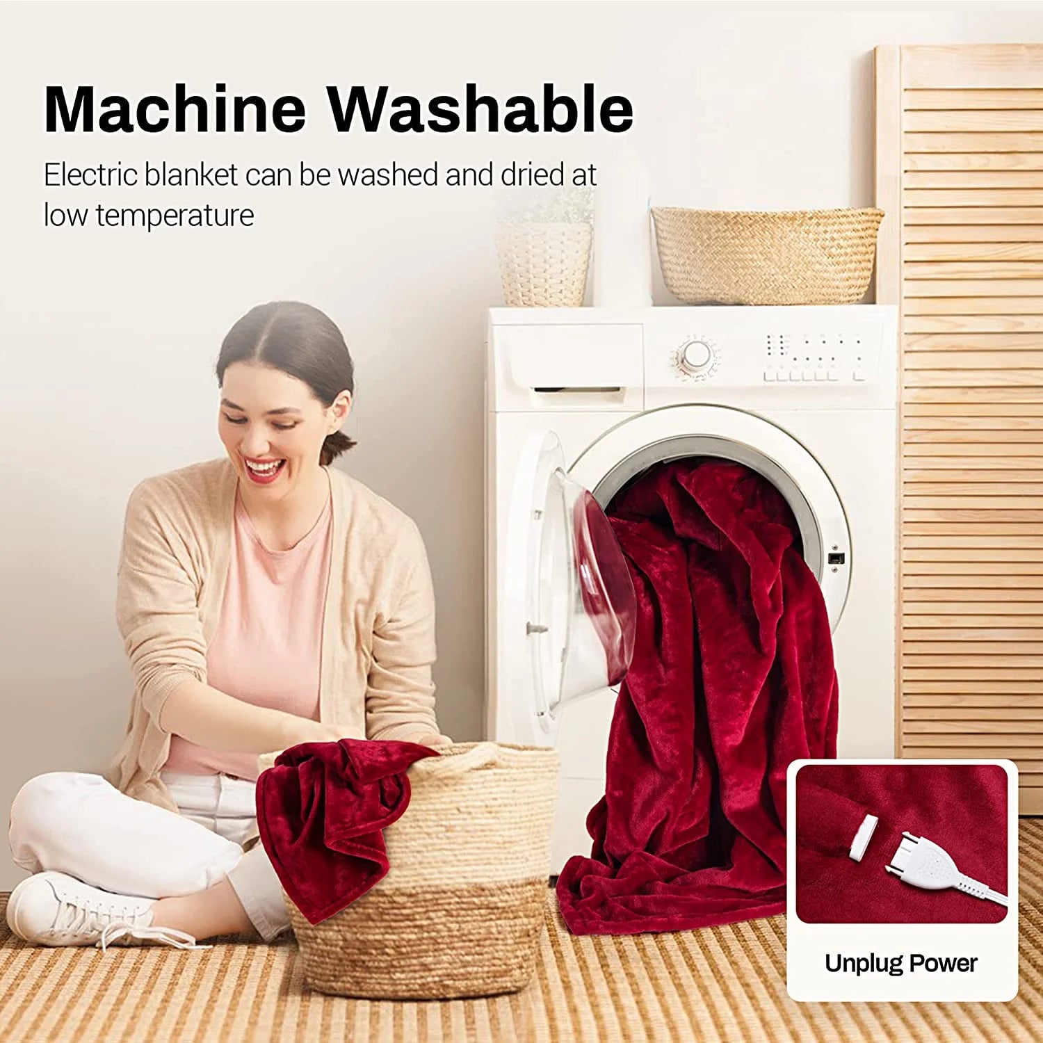Heated Blanket Queen Size, Heating Electric Throw Blanket Dual Control, Soft Velvet, 10 Heat Settings, 12 Hours Auto Off, Red